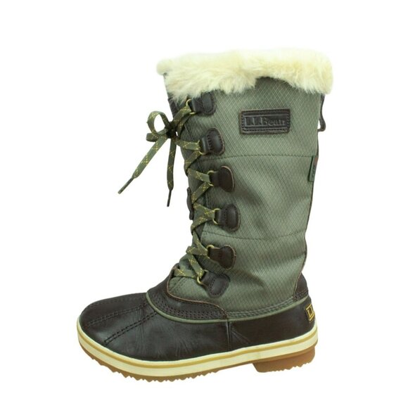 LL Bean Rangeley Green Nylon Waterproof Insulated Tall Duck Boots Size 6 M - Picture 1 of 10